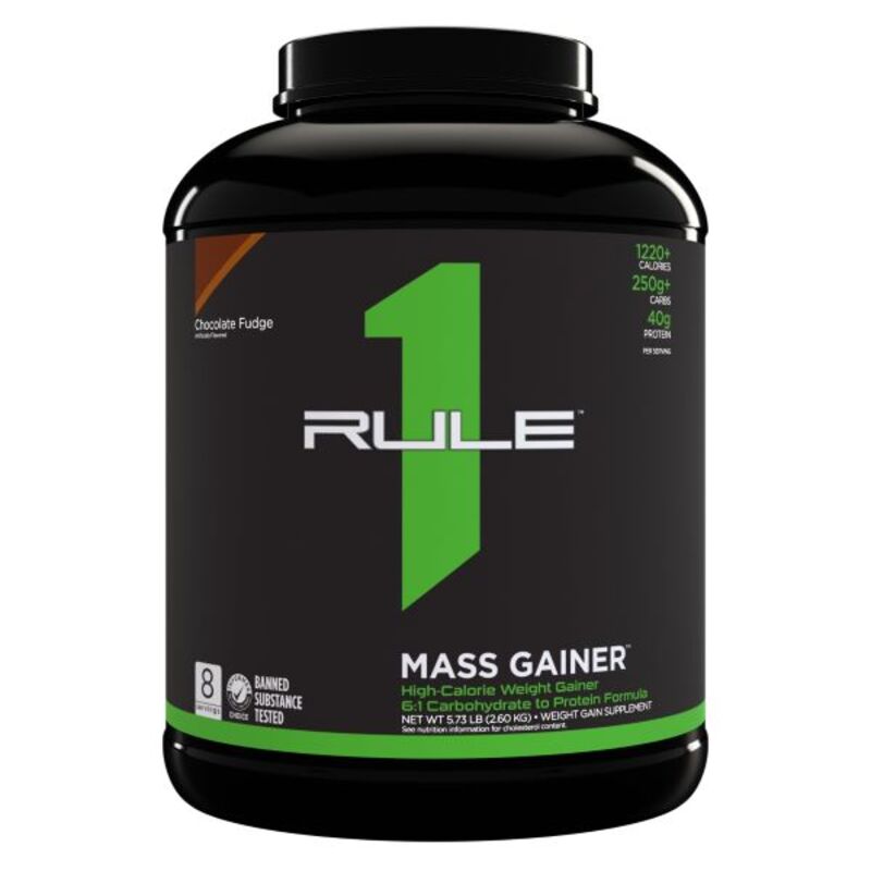 Rule1 Mass Gainer 5.73lbs (2.60kg) Chocolate Fudge - High-Calorie Weight Gainer